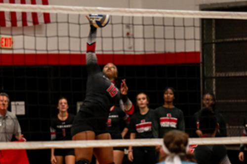 Student spiking volleyball